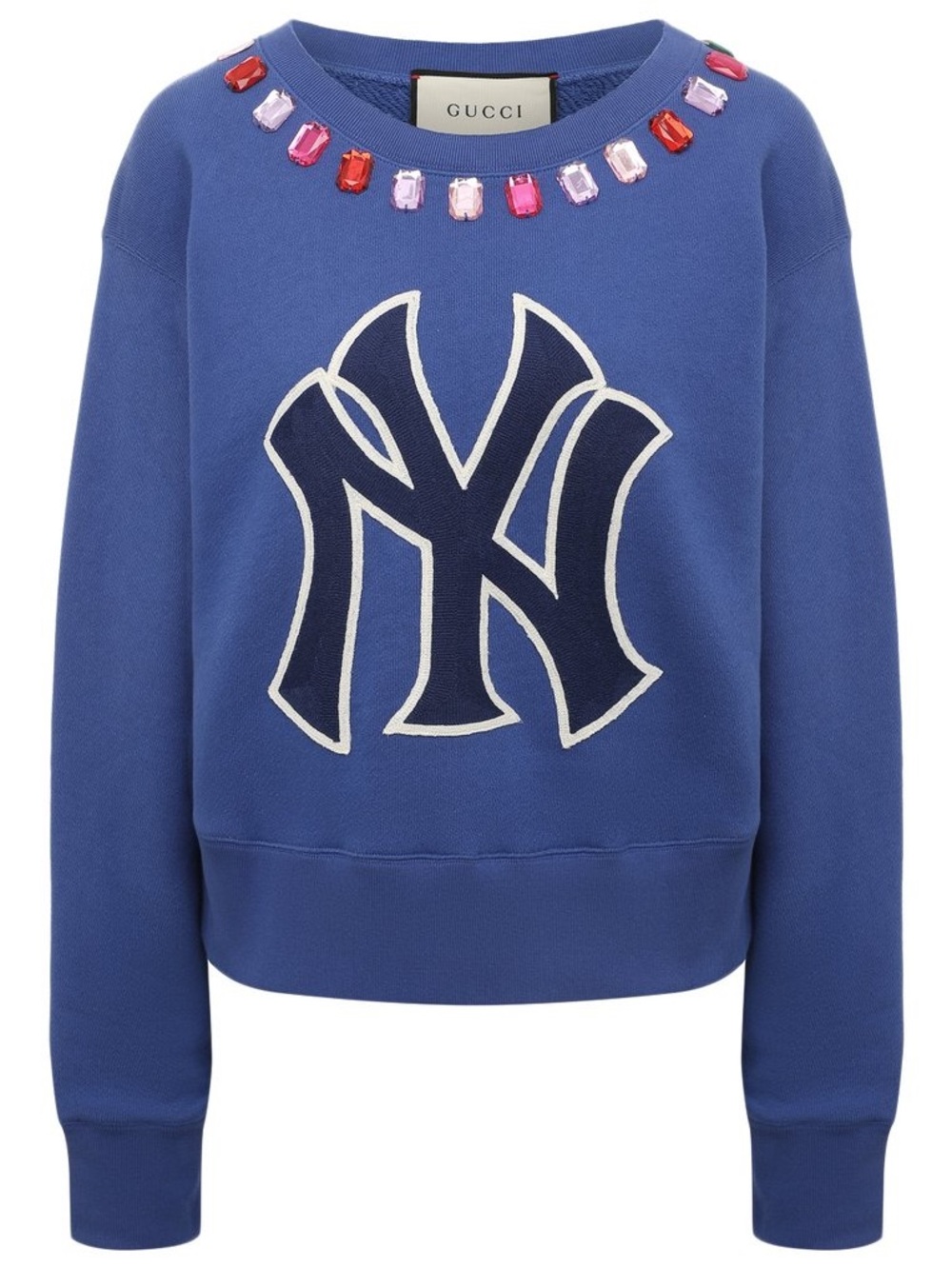 GUCCI x NY Yankees Crystal Embellished Sweatshirt Blue Logo Pullover